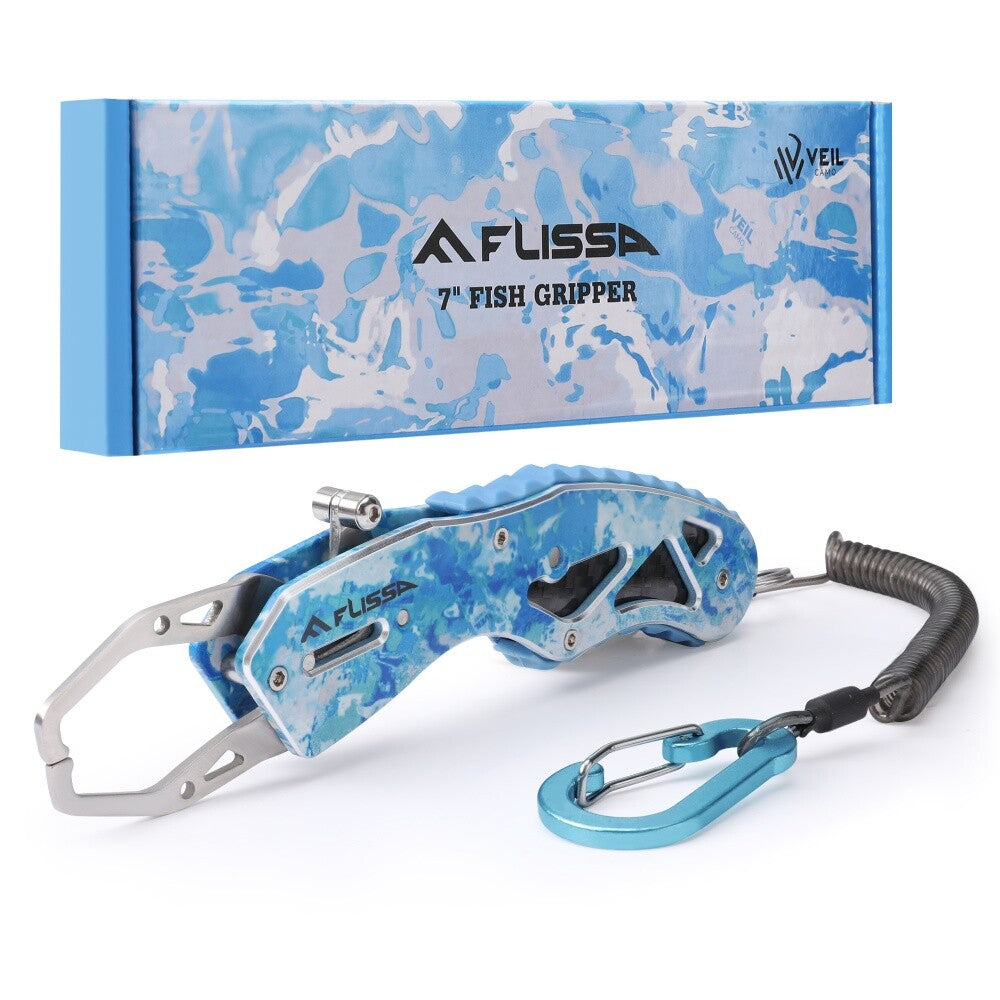 FLISSA 7" Camo Fish Gripper 40Pound Fish Lip Gripper StainlessSteel