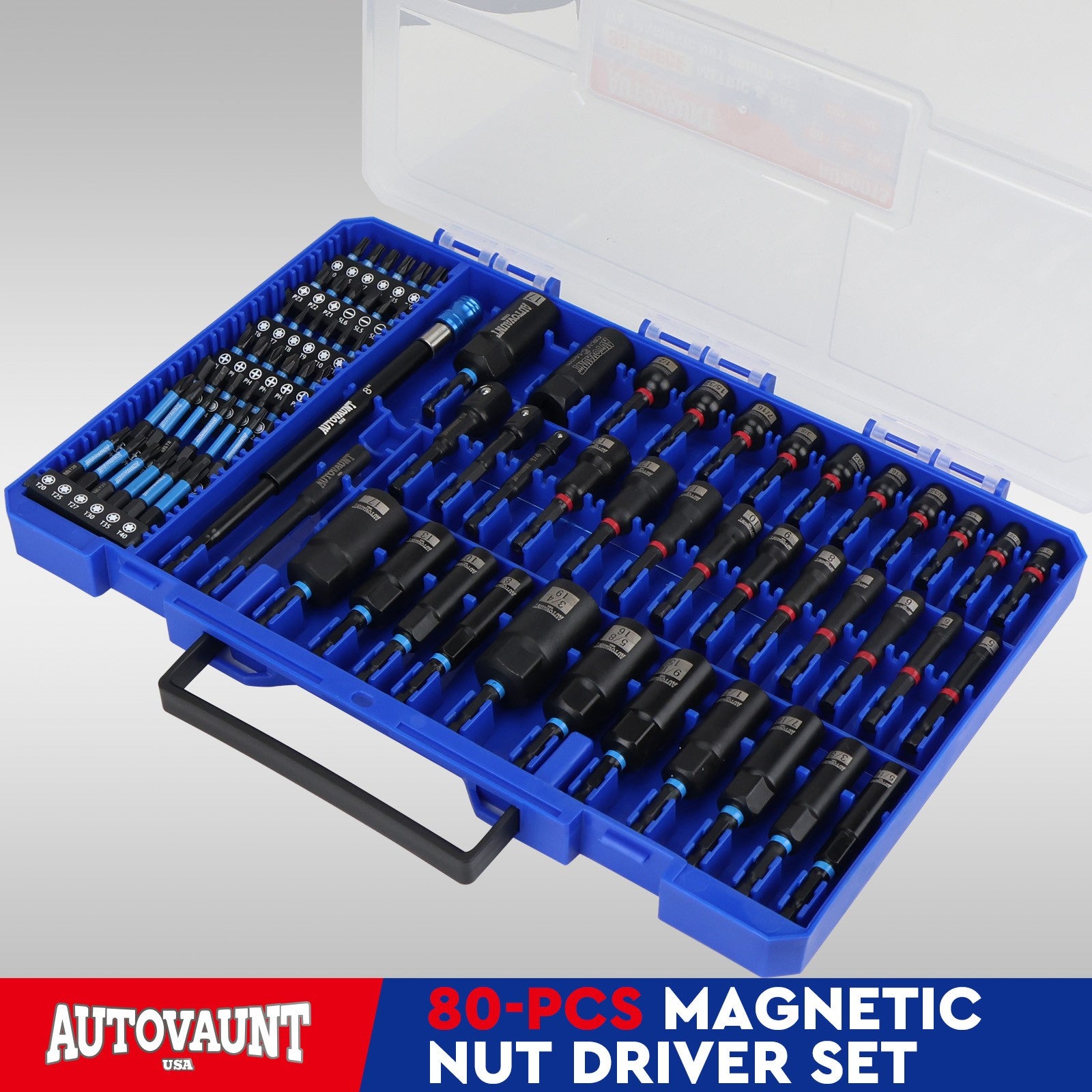 80PC Magnetic Impact Nut Driver Set Metric & Sae with Adapter