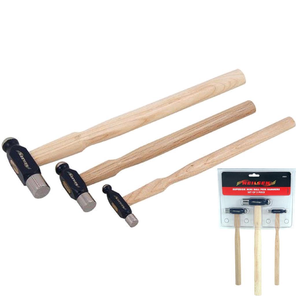 Neilsen 3pc Wooden Handle Pin Hammer Set - Lightweight by Neilsen