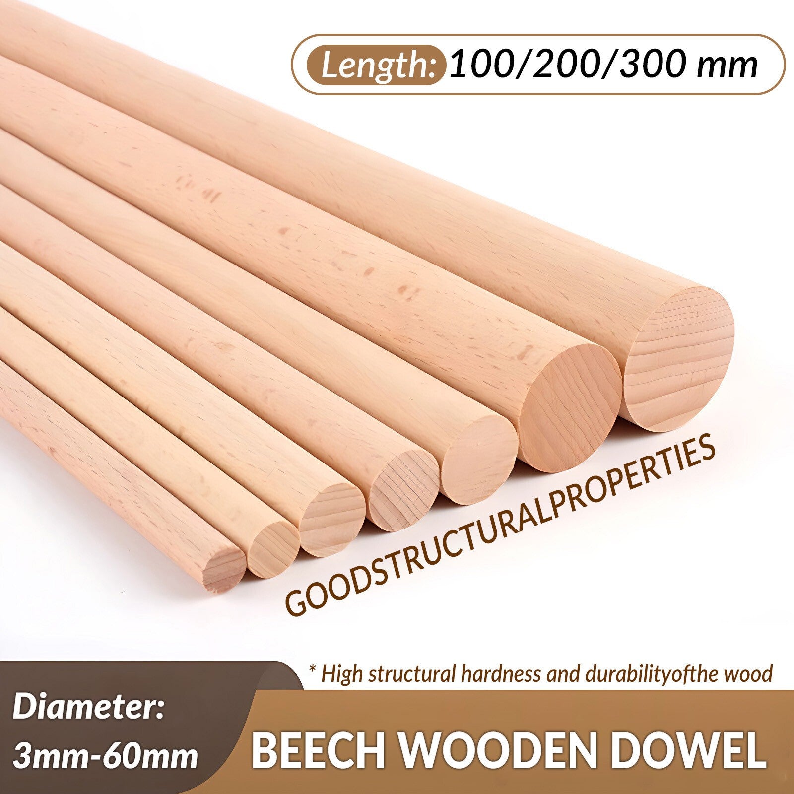 Beech Wooden Dowel Rod - Smooth Wood