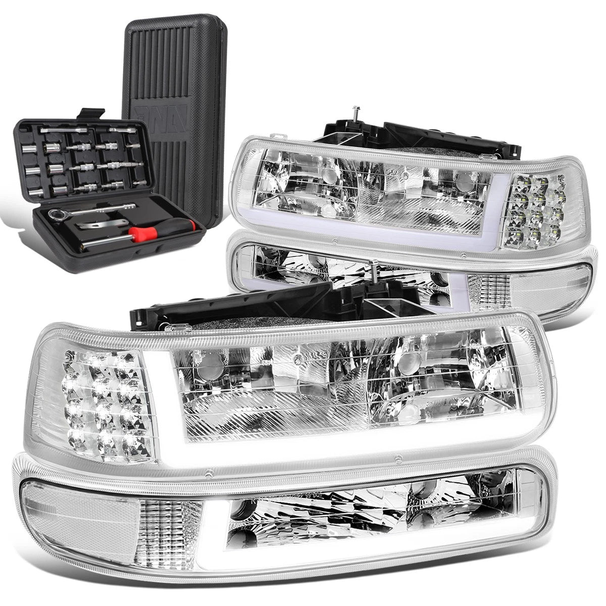 Fit 1999-2002 Silverado Led Drl Chrome Clear Side | Built Supply Co