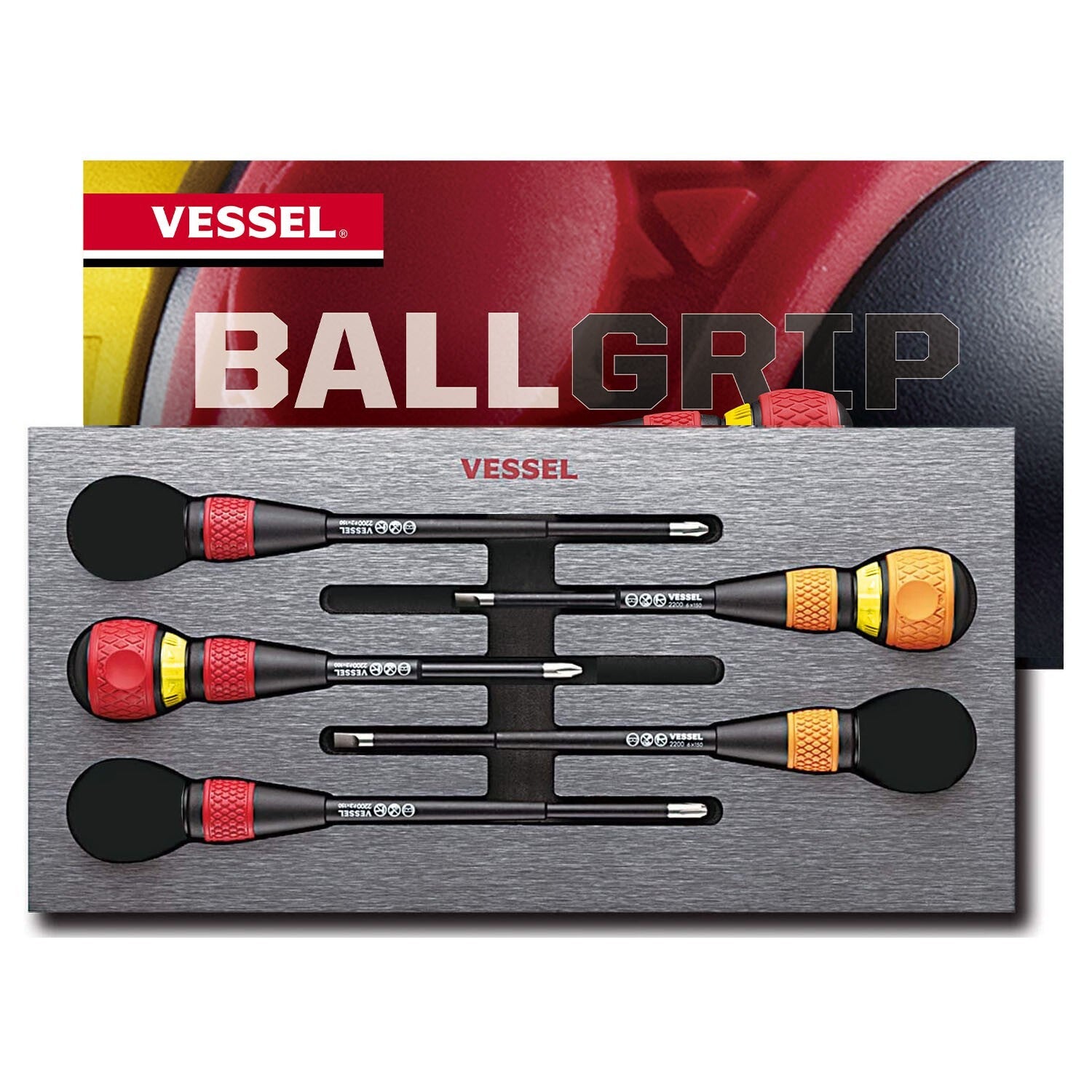 Vessel 5pc Ball Grip Ratcheting Screwdriver Set