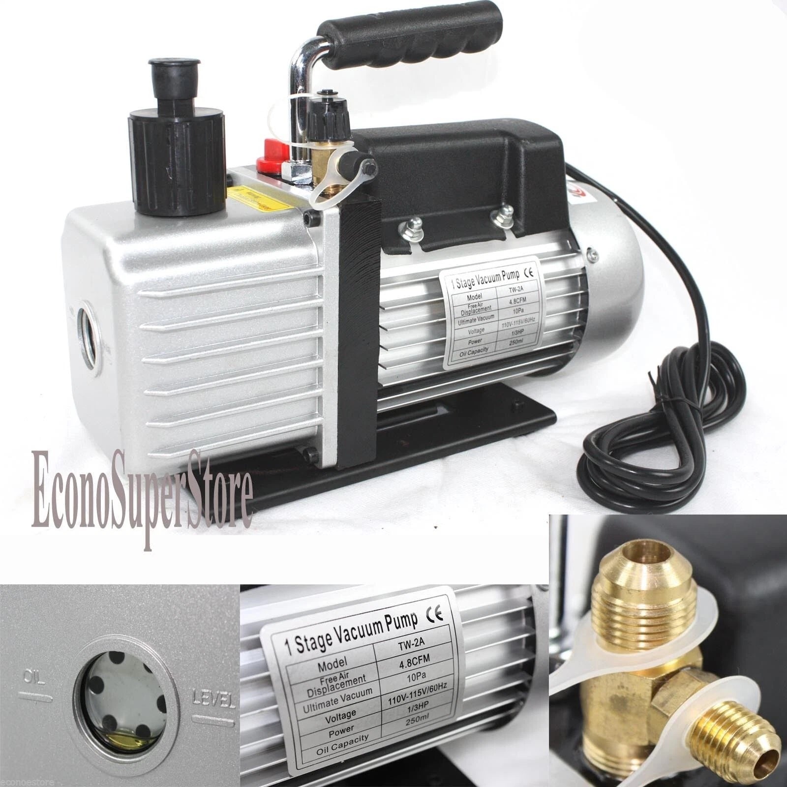 Single Stage Gas Hvac Ac 5CFM 1/3hp Rotary Vane Vacuum Pump R134a R22