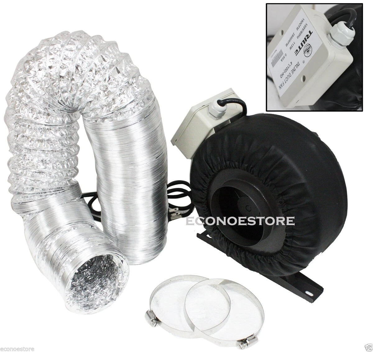 4" Inline Exhaust Fan W/ Leather Sleeve +4" X 33' Flexible Ducting
