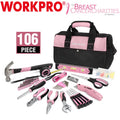 WORKPRO 106PCS Pink Tool Kit Home Household Tool Set Wide Mouth Open Storage Bag