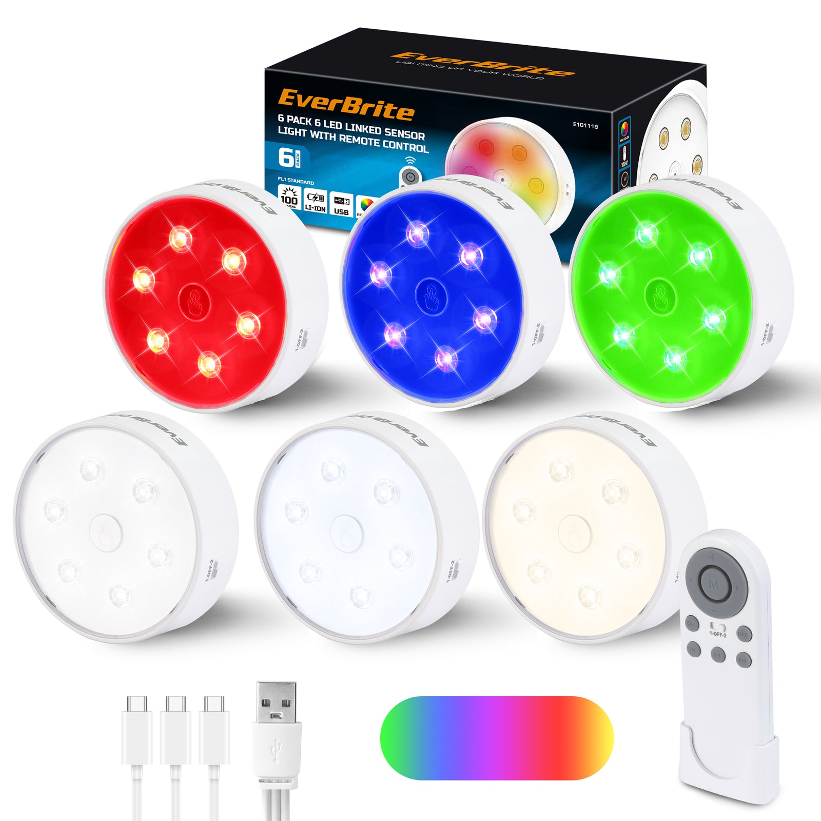 EverBrite 6Pk Rechargeable Puck Lights by EverBrite