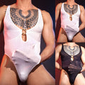 Mens Stripe See Through Bodysuit Elastic Underwear Nightclub Thong