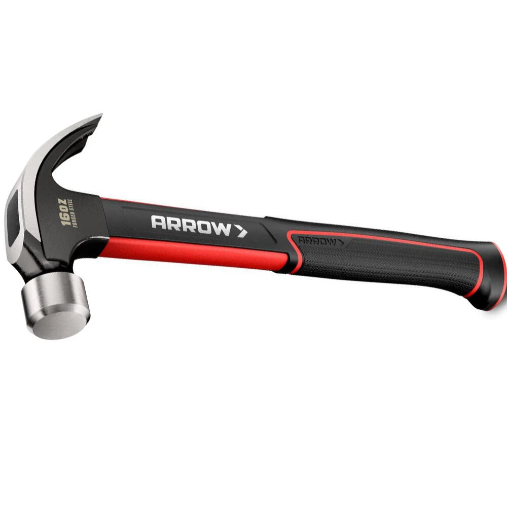 ARROW 16oz Curved Claw Hammer Smooth Face &amp; Forged Steel Head Fiberglass Handle