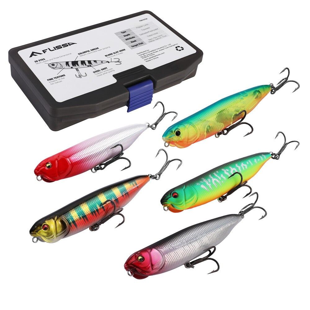 Flissa 5PC Top Water Fishing Lures Bass Lures Realistic Hard Bait