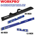 WORKPRO 3pc Spirit Level Set 12" 20" 40" Heavy Duty