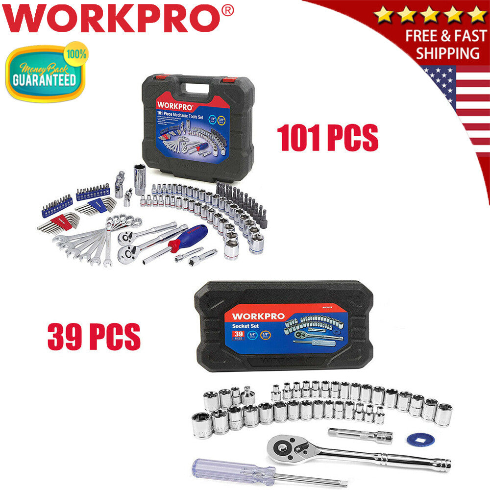 WORKPRO 140PC Drive Wrench Socket Set SAE Metric