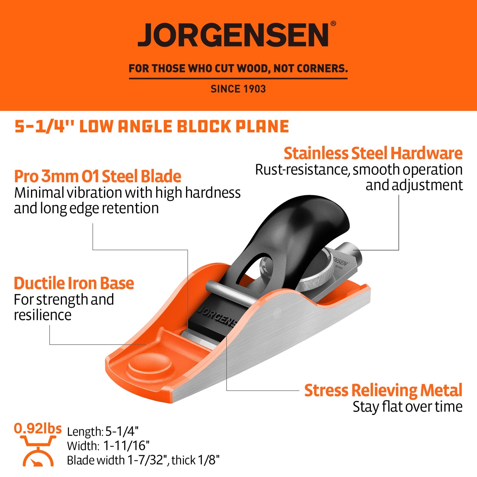 JORGENSEN Wood Hand Planer 5-1/4" by JORGENSEN