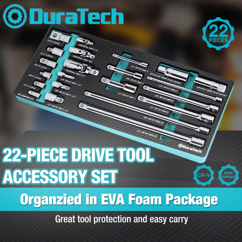 DURATECH 22PC Drive Tool Accessory Set Socket Adapters Extension Bars