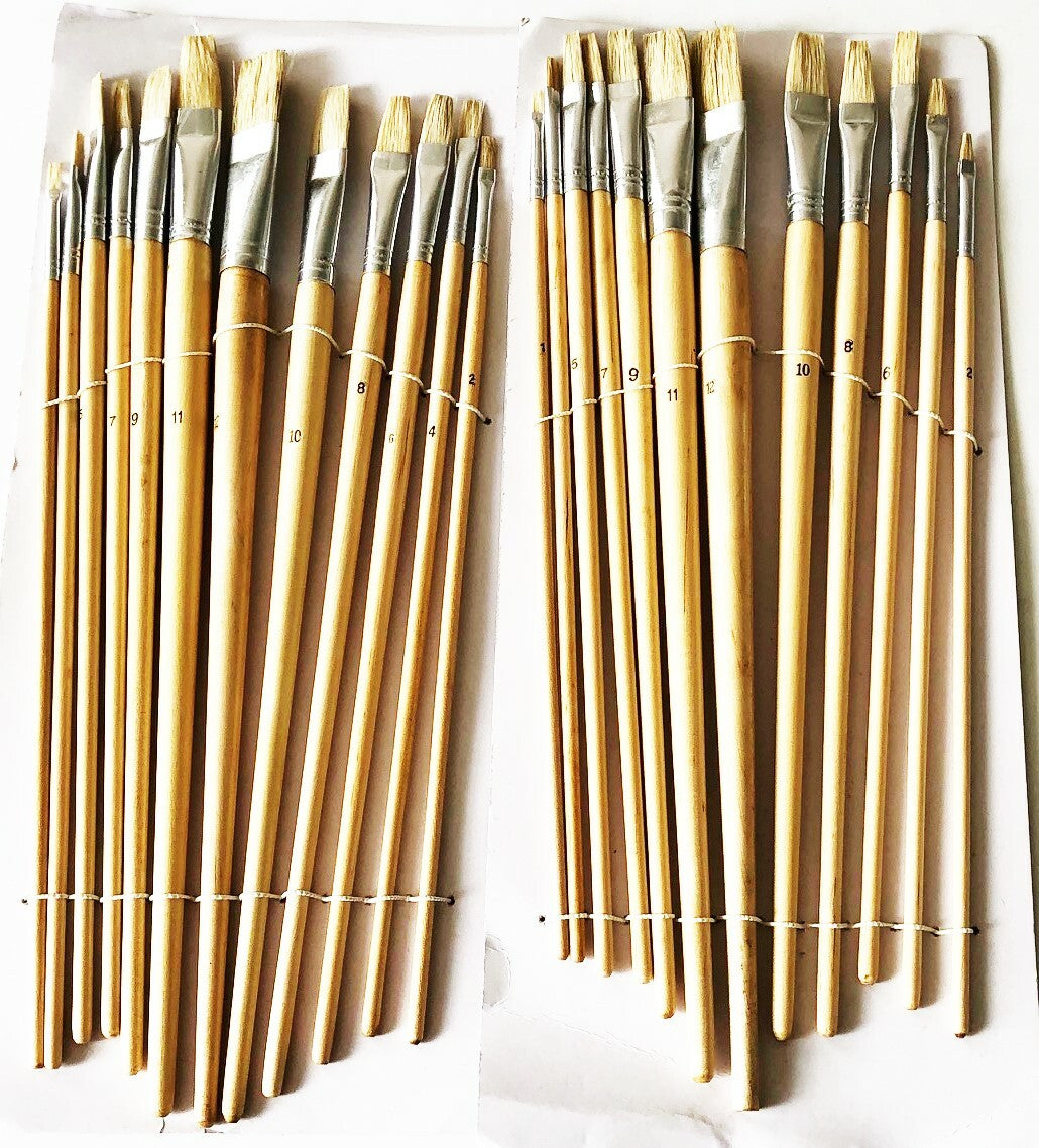 24 Flat Square Tip Artist Paint Brushes Set