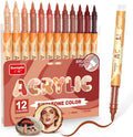 12 Skin Tone Acrylic Paint Markers, Red Brown Brush Tip Acrylic Paint