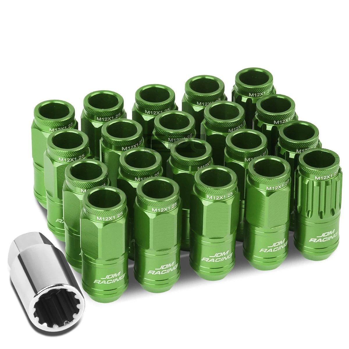 Aluminum Green 16 Lug+4 Lock Nuts+adapter M12x1.25 21mm Od/50mm Tall