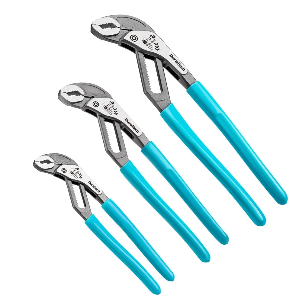 Duratech 3-piece 8" 10" 12" Water Pump Plier Set Quick-adjust Groove