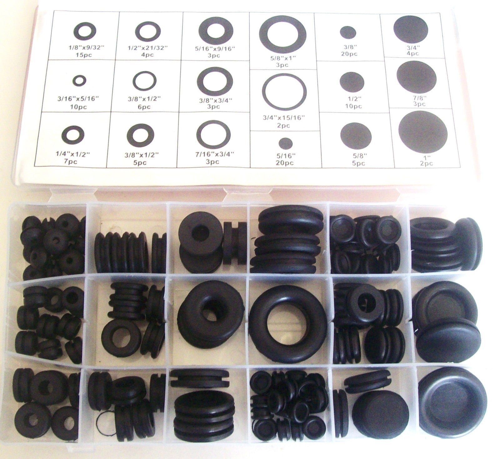 125pc Black Rubber Grommet and Hole Plugs