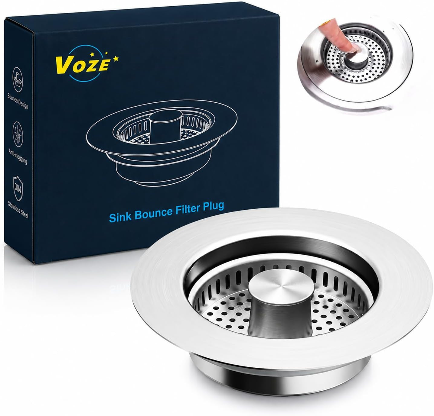 3-In-1 Kitchen Sink Drain Strainer & Stopper with Basket, Stainless