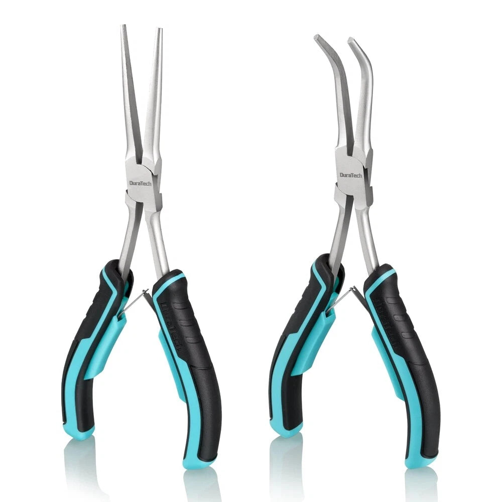 DURATECH 2PC 7" Long Reach Needle Nose Plier Set Long Nose Plier Bent Nose Plier