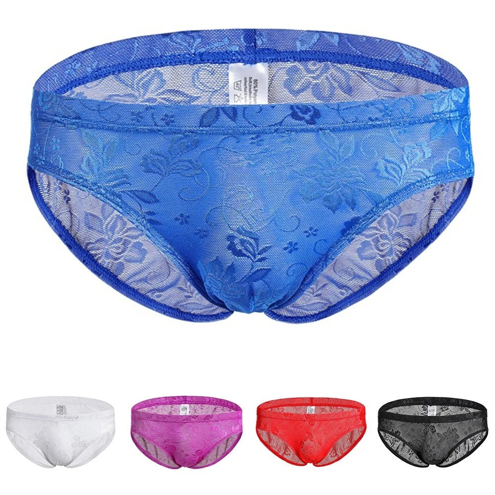 Men Breathable Seamless Lace Underwear Pouch Briefs Soft Comfortable