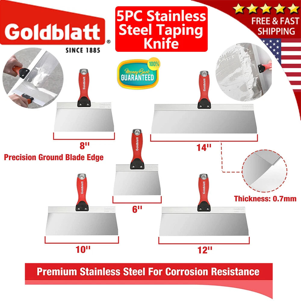 Goldblatt Stainless Steel Taping Knife 6'' 8''10''12'' 14'' Drywall