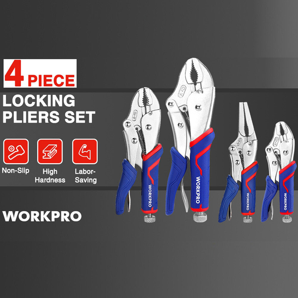 WORKPRO 4-Piece Locking Pliers Set with Comfortable Grip with Storage Bag USA