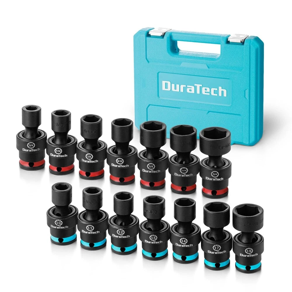 Duratech 3/8" Swivel Socket Set Sae&metric Shallow Universal Impact