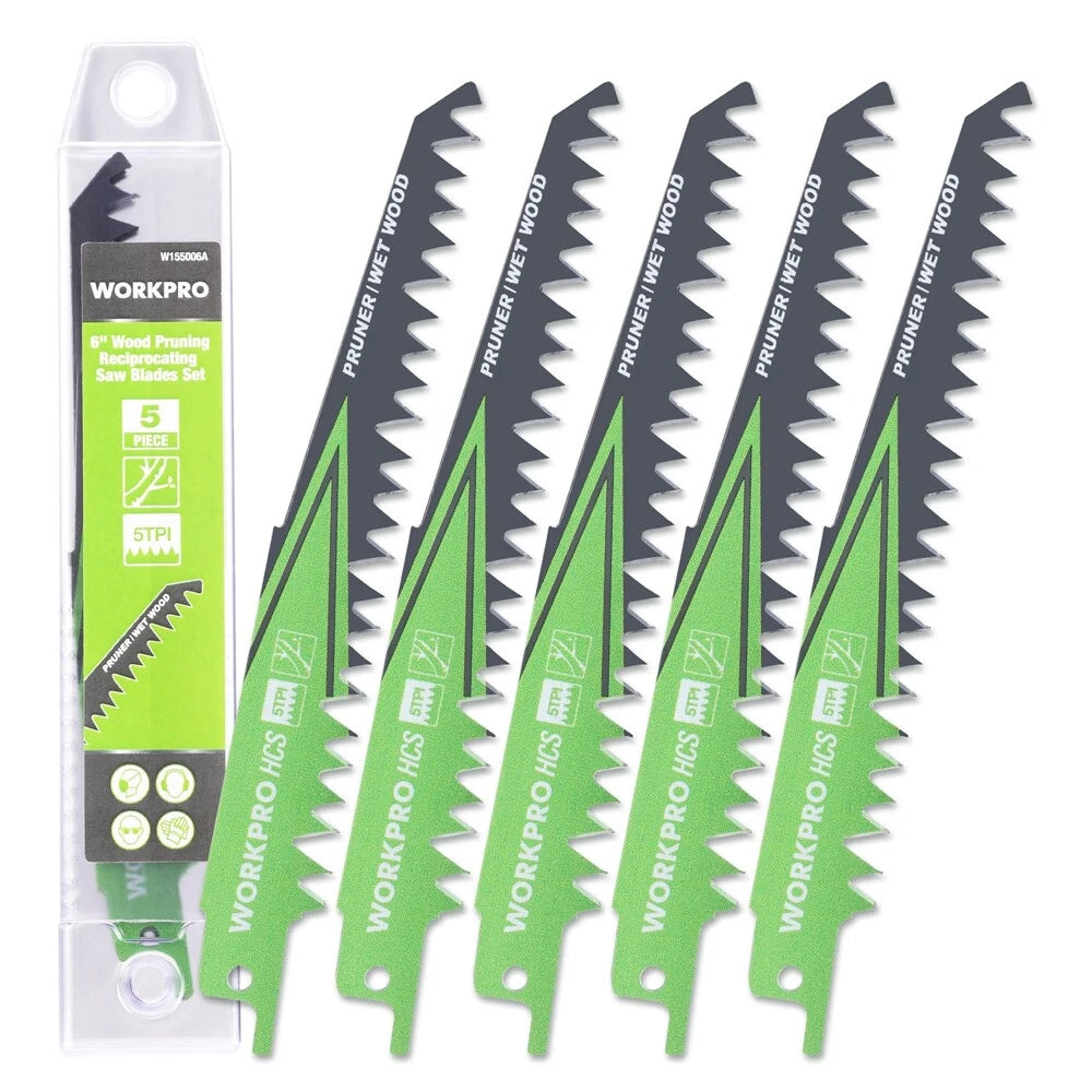 Workpro 6" Wood Pruning Reciprocating Saw Blade Set 5 Tpi Pruning Saw