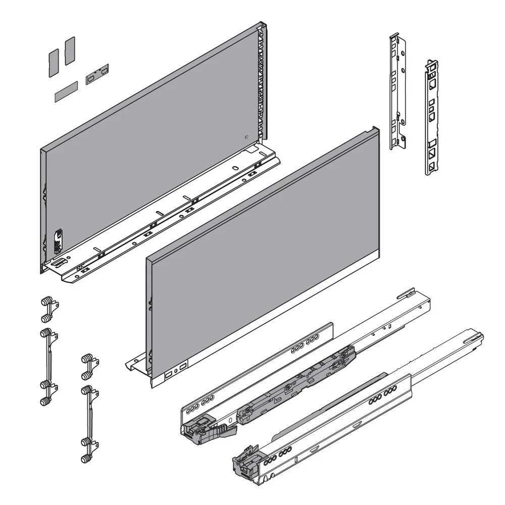 Blum Legrabox F 19-11/16" Standard Drawer Kit, Orion Gray, 125lb Soft
