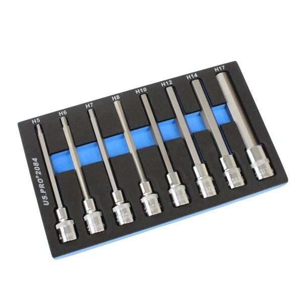 Us Pro 1/2" Drive Long Hex (Allen) Socket Set 5–17mm 140mm Eva Tray