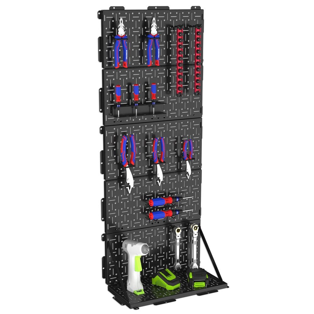 WORKPRO 16”x 16” Metal Peg Board, Foldable Black Pegboard 3 
