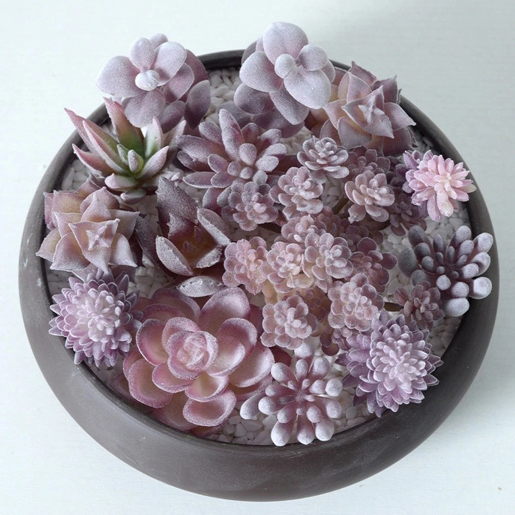 Purple Flocked Artificial Succulent Plants For For Mini Potted