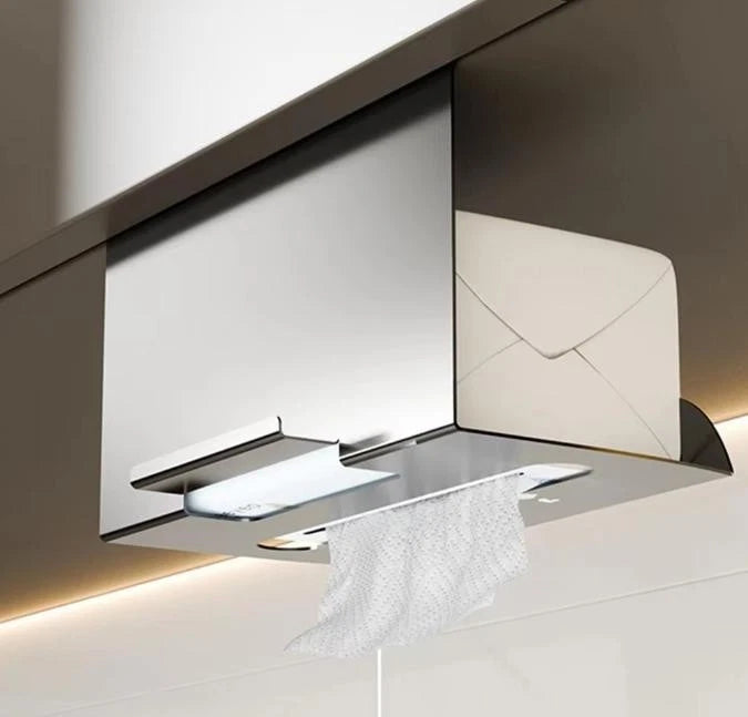 Compact Under Cabinet Paper Towel Holder Iron Gray White 24 15 14.5 Cm
