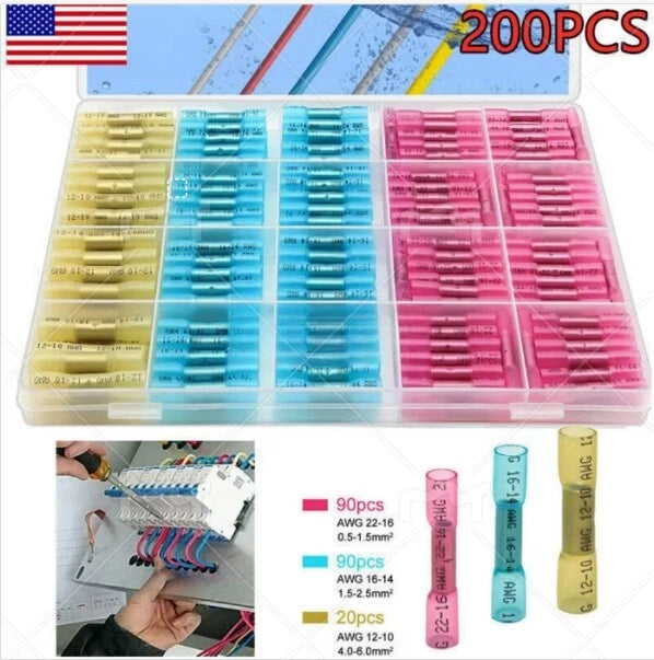 200/ Heat Shrink Butt Wire Splice Connector Seal Crimp Terminal