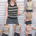 Women's Knitted Striped Sleeveless Tank Top Crop Vest Polyester