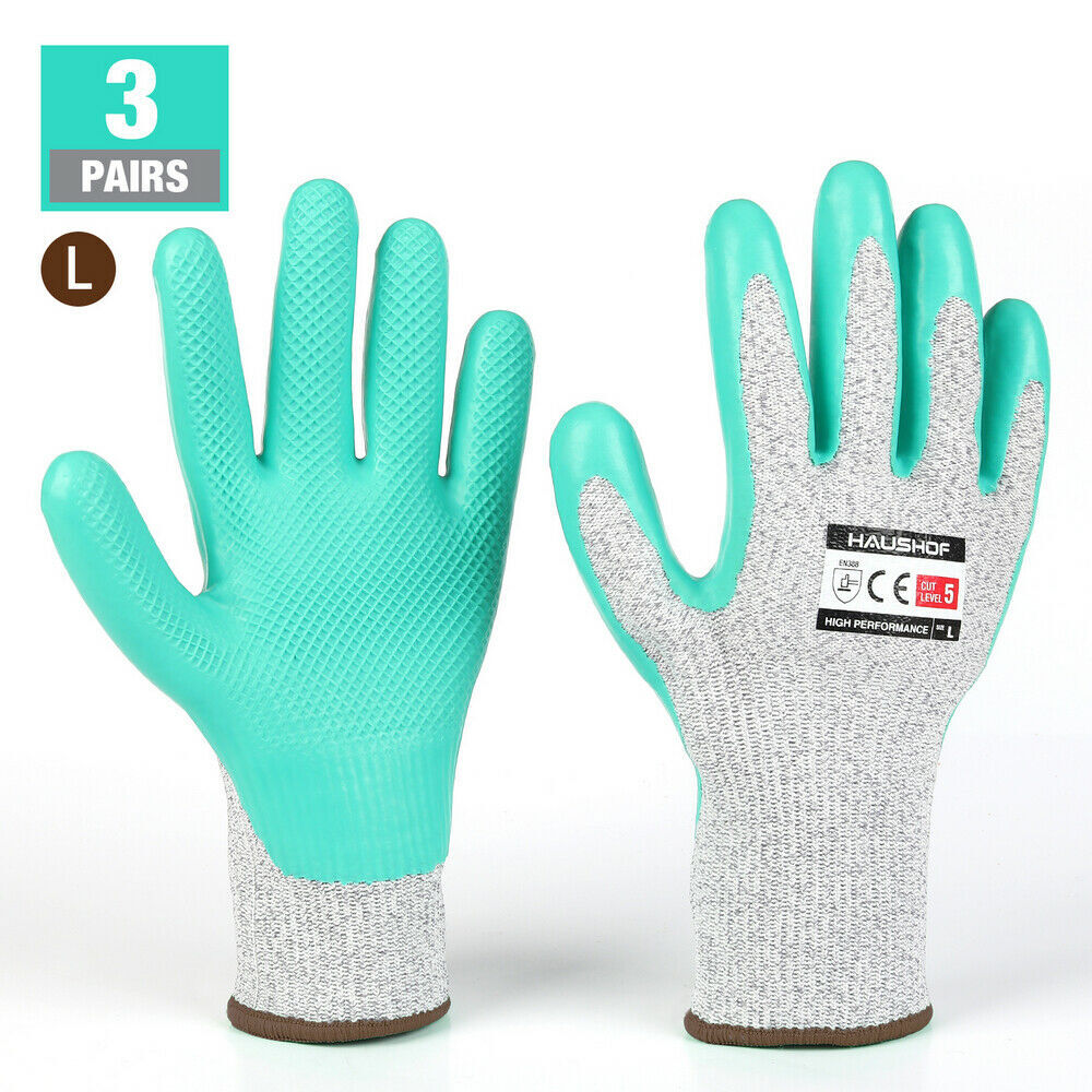 Haushof Latex Coated Cut Resistant Gloves Level 5 Cut Gloves 3 Pairs