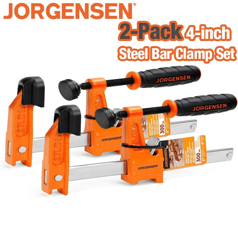 Jorgensen 2-Pack 4" Light Duty Steel Bar Clamp Set 300 Lbs Load Limit Bar Clamps