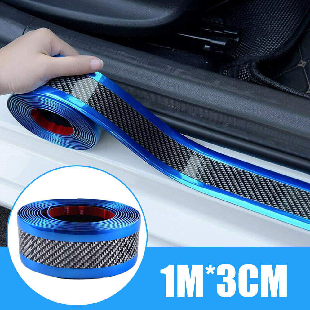 Blue Carbon Fiber Truck Car Door Sill Scuff Cover Plate Sticker Decor