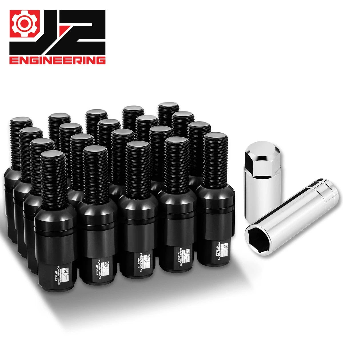J2 Aluminum Black M14x1.5 23mm Od/ 76mm Hieght Closed End Lug Nuts W/