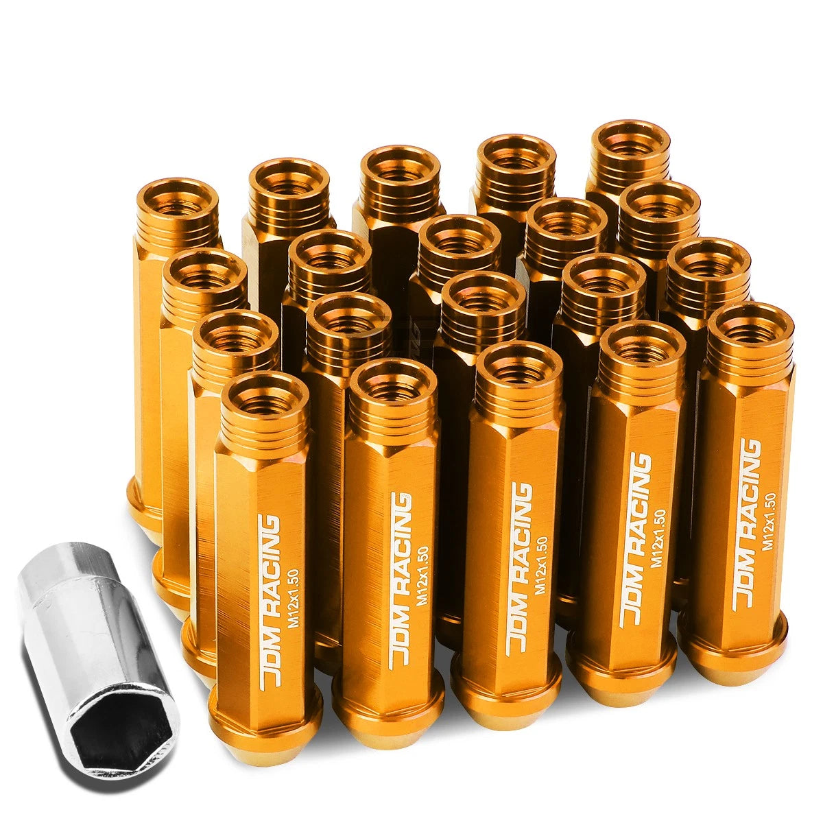 Open End M12x1.5 90mm Tall 25mm Od Orange Aluminum Jdm Lug