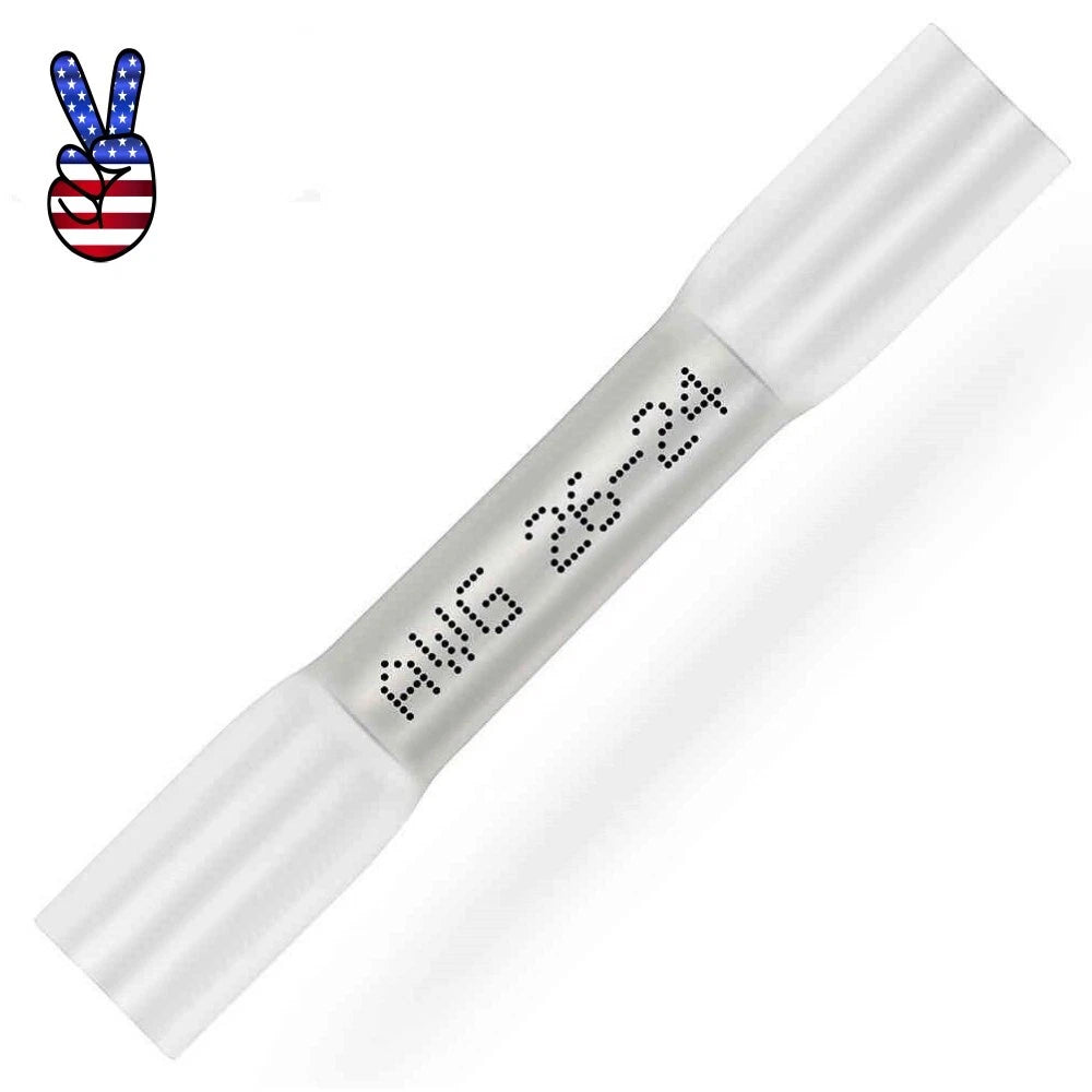White Heat Shrink Butt Wire Connectors Waterproof Terminals Awg 26-24