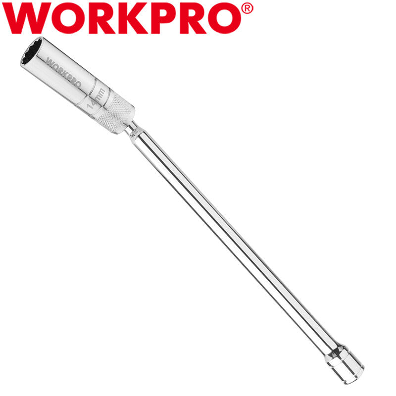 WORKPRO 14mm Magnetic Swivel Spark Plug Socket 12PT 3/8" Drive x 12"