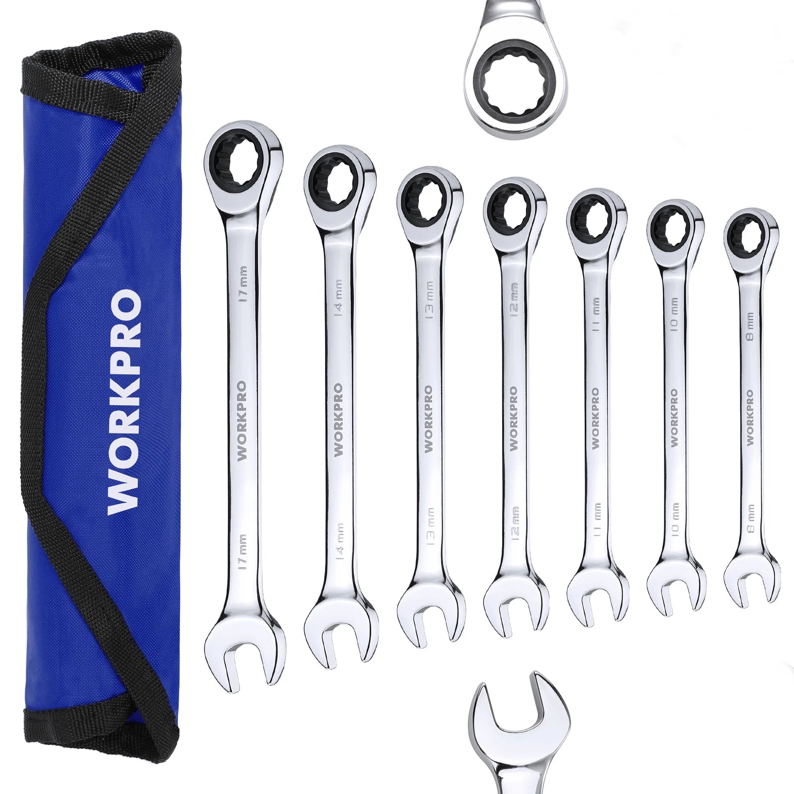 8mm-17mm Ratcheting Combination Wrench Set Metric Wrench With Roll Up