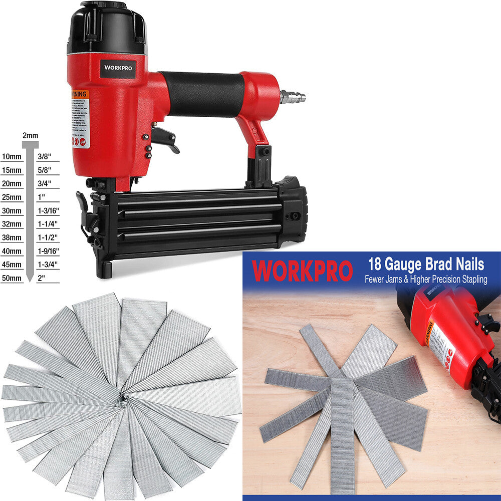 WORKPRO 18-Gauge Pneumatic Brad Nailer/6000 Count Universal Brad Nails New