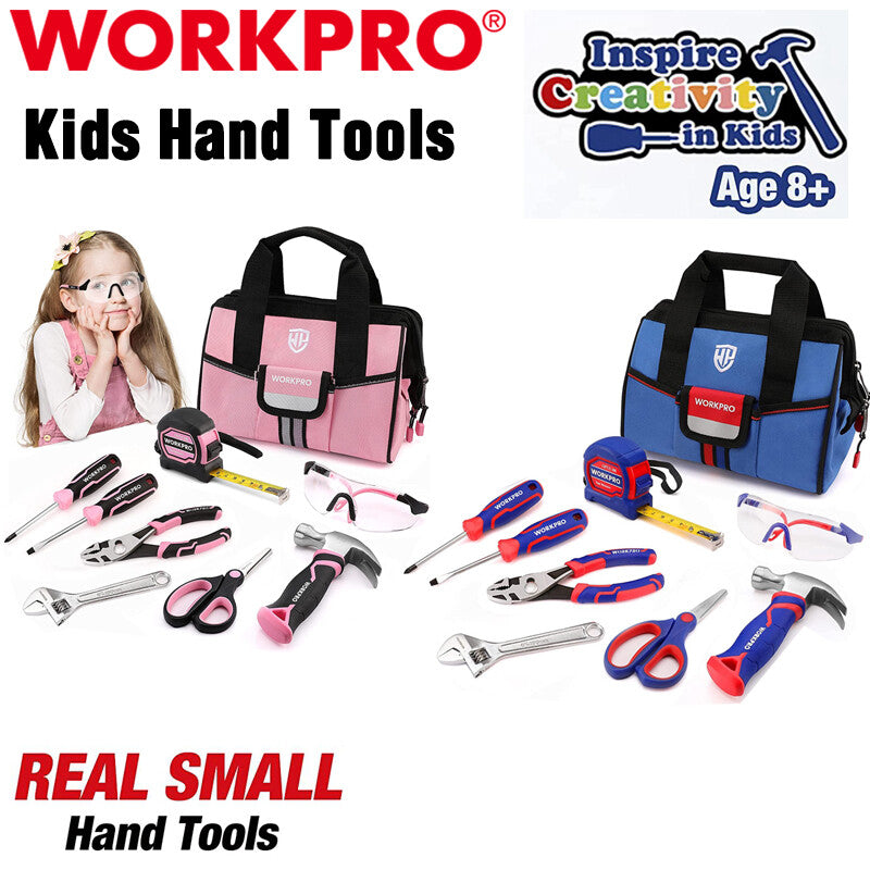 WORKPRO Kid Real Hand Tool Set Junior Tool Kit Storage Bag Children