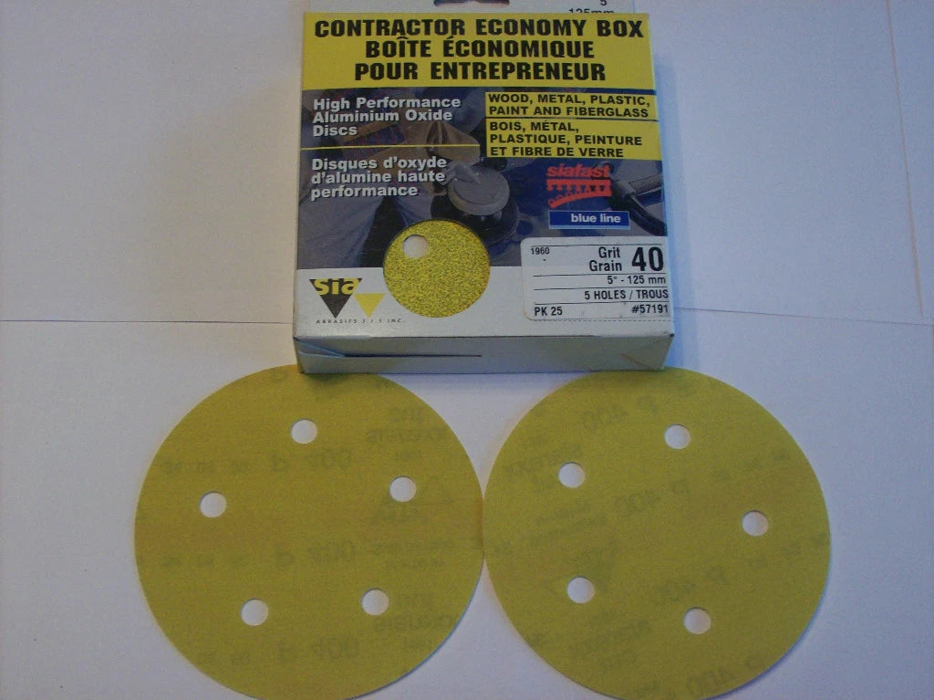 25 Siafast 5" Hook & Loop Sanding Discs 5 Hole 40 Grit