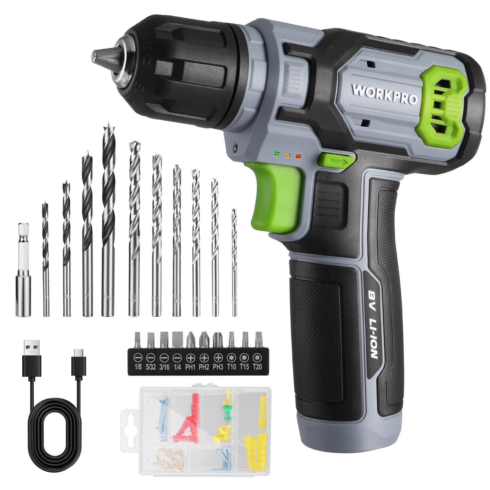 WORKPRO Cordless Power Drill Set 8V with 53pcs Bit Set by WORKPRO