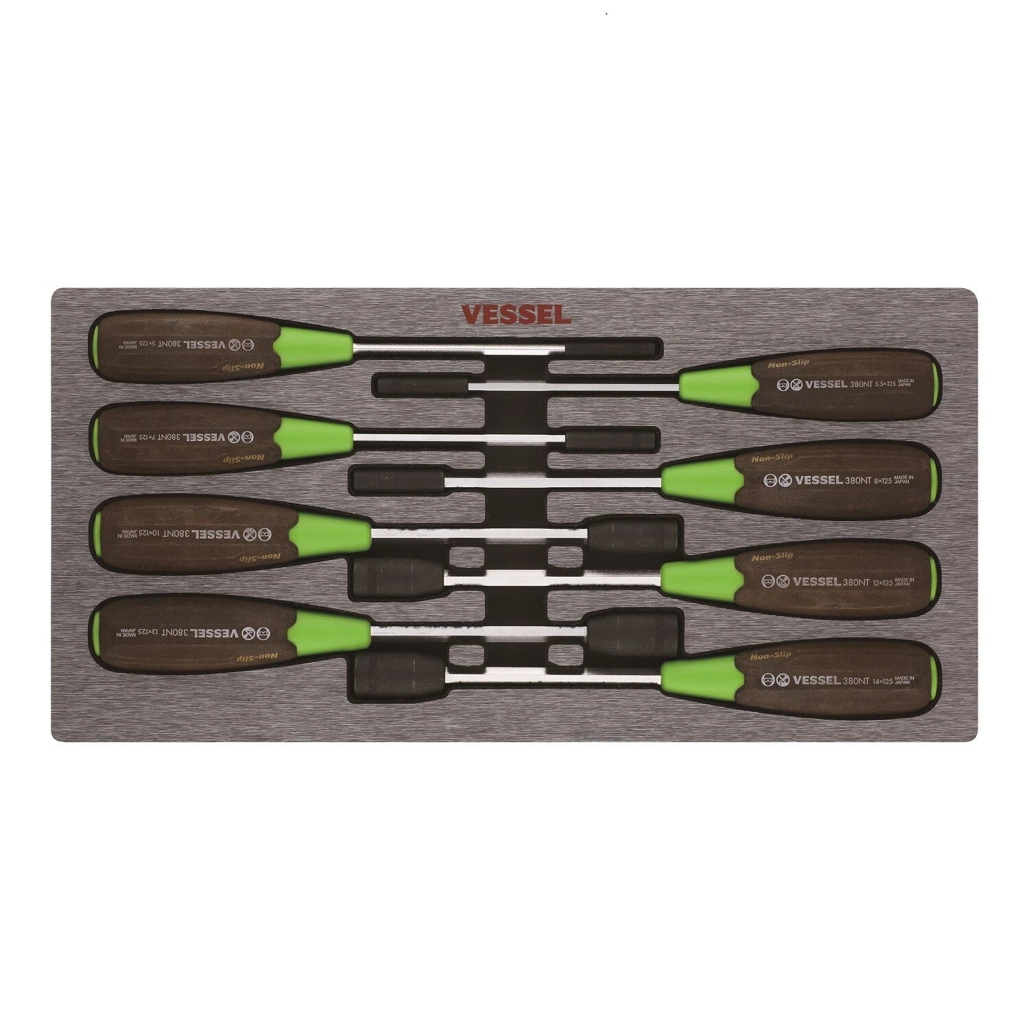 Vessel Non-slip Metric Nutdriver Set 5-14mm Wood Composite Grip 3808