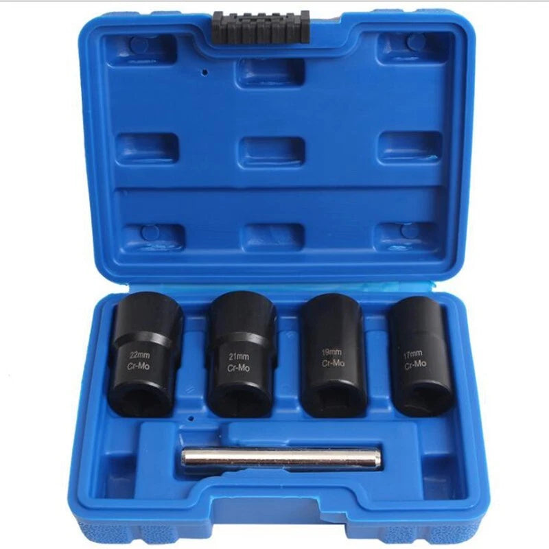 5pc 1/2" Dr Cr-Mo Spiral Twist Socket F Damaged Round Bolt Lug Nut:17,19,21,2<wbr/>2mm